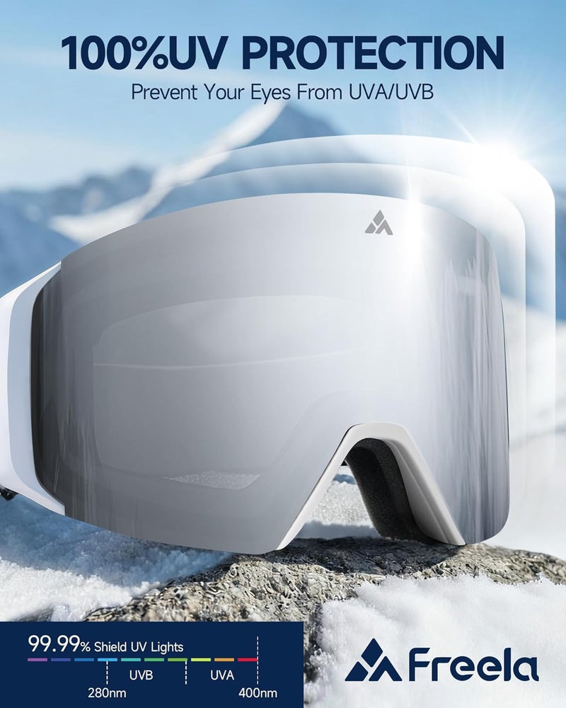 Freela Ski Goggles- Frameless, Magnetic OTG Snow Goggles Interchangeable Lens UV400 Protection Anti-Fog for Adult Men Women - Image 3